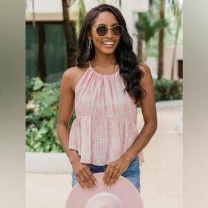 Pink Lily Pink Tie Dye Cotton Peplum Tank (M) NWOT